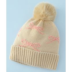 Babyhug Woollen Cap with Bow Print - Purple