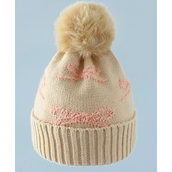 Babyhug Woollen Cap with Bow Print - Purple