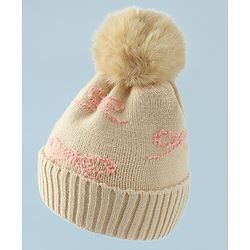 Babyhug Woollen Cap with Bow Print - Purple
