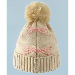 Babyhug Woollen Cap with Bow Print - Purple