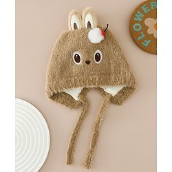 Babyhug Woollen Cap with Knot & Applique - Brown