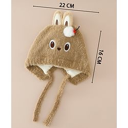 Babyhug Woollen Cap with Knot & Applique - Brown