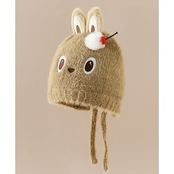 Babyhug Woollen Cap with Knot & Applique - Brown