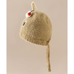 Babyhug Woollen Cap with Knot & Applique - Brown