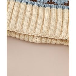 Babyhug Woollen Cap with Knot & Pom Pom with Geometric Design Khaki - Diameter 18.5 cm