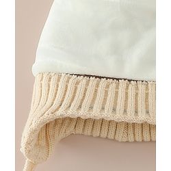 Babyhug Woollen Cap with Knot & Pom Pom with Geometric Design Khaki - Diameter 18.5 cm