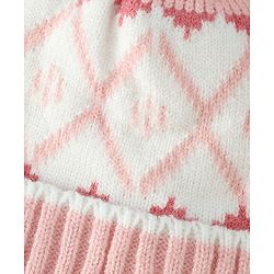 Babyhug Woollen Cap with Knot & Pom Pom with Geometric Design Khaki - Diameter 18.5 cm