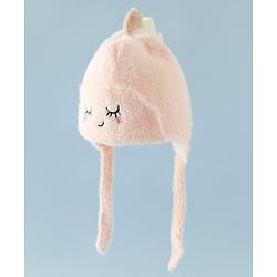 Babyhug Woollen Cap with Knot Applique - Pink