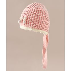 Babyhug Woollen Cap with Knot and Bow Applique Pink - Diameter 20 cm