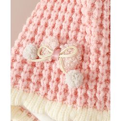 Babyhug Woollen Cap with Knot and Bow Applique Pink - Diameter 20 cm