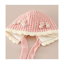 Babyhug Woollen Cap with Knot and Bow Applique Pink - Diameter 20 cm