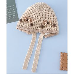 Babyhug Woollen Cap with Knot and Bow Applique Pink - Diameter 20 cm
