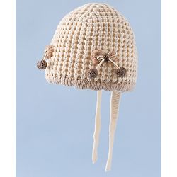 Babyhug Woollen Cap with Knot and Bow Applique Pink - Diameter 20 cm