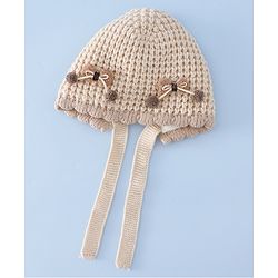 Babyhug Woollen Cap with Knot and Bow Applique Pink - Diameter 20 cm