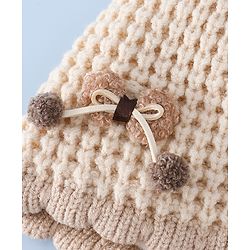 Babyhug Woollen Cap with Knot and Bow Applique Pink - Diameter 20 cm