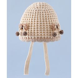 Babyhug Woollen Cap with Knot and Bow Applique Pink - Diameter 20 cm