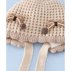 Babyhug Woollen Cap with Knot and Bow Applique Pink - Diameter 20 cm