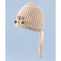 Babyhug Woollen Cap with Knot and Bow Applique Pink - Diameter 20 cm