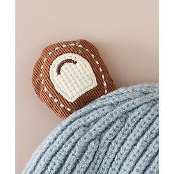 Babyhug Woollen Cap with Knot & Ear with Bear Patch Blue - Diameter 15.5 cm