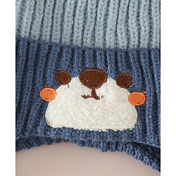 Babyhug Woollen Cap with Knot & Ear with Bear Patch Blue - Diameter 15.5 cm