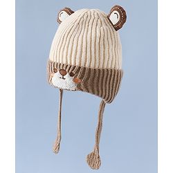 Babyhug Woollen Cap with Knot & Ear with Bear Patch Blue - Diameter 15.5 cm