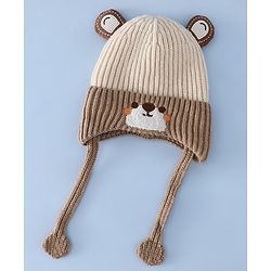 Babyhug Woollen Cap with Knot & Ear with Bear Patch Blue - Diameter 15.5 cm