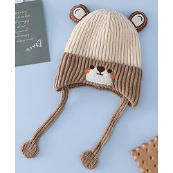 Babyhug Woollen Cap with Knot & Ear with Bear Patch Blue - Diameter 15.5 cm