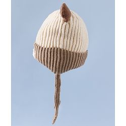 Babyhug Woollen Cap with Knot & Ear with Bear Patch Blue - Diameter 15.5 cm