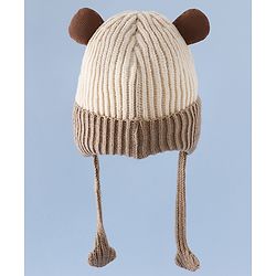 Babyhug Woollen Cap with Knot & Ear with Bear Patch Blue - Diameter 15.5 cm