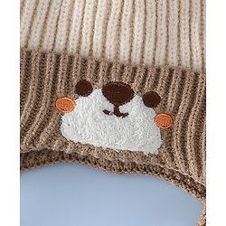 Babyhug Woollen Cap with Knot & Ear with Bear Patch Blue - Diameter 15.5 cm