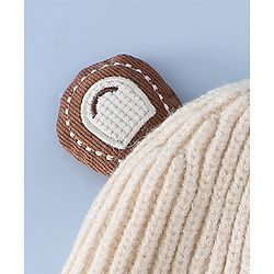 Babyhug Woollen Cap with Knot & Ear with Bear Patch Blue - Diameter 15.5 cm