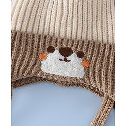 Babyhug Woollen Cap with Knot & Ear with Bear Patch Blue - Diameter 15.5 cm