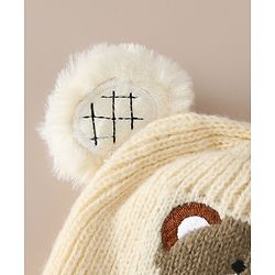 Babyhug Woollen Cap with Bear Applique Beige - Diameter 16.5 cm