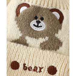 Babyhug Woollen Cap with Bear Applique Beige - Diameter 16.5 cm