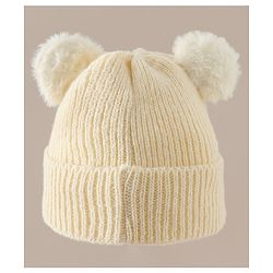 Babyhug Woollen Cap with Bear Applique Beige - Diameter 16.5 cm