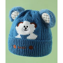 Babyhug Woollen Cap with Bear Applique Beige - Diameter 16.5 cm