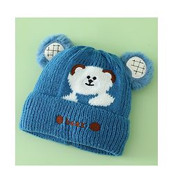 Babyhug Woollen Cap with Bear Applique Beige - Diameter 16.5 cm