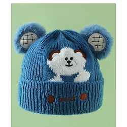 Babyhug Woollen Cap with Bear Applique Beige - Diameter 16.5 cm