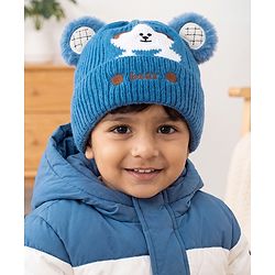 Babyhug Woollen Cap with Bear Applique Beige - Diameter 16.5 cm