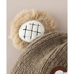 Babyhug Woollen Cap with Bear Applique Beige - Diameter 16.5 cm