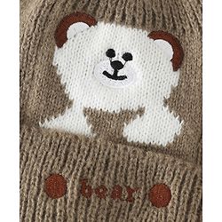 Babyhug Woollen Cap with Bear Applique Beige - Diameter 16.5 cm