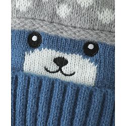 Babyhug Woollen Cap with Bear Print & Applique Blue - Diameter 17 cm