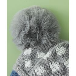 Babyhug Woollen Cap with Bear Print & Applique Blue - Diameter 17 cm