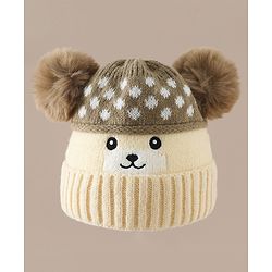 Babyhug Woollen Cap with Bear Print & Applique Blue - Diameter 17 cm