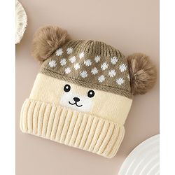 Babyhug Woollen Cap with Bear Print & Applique Blue - Diameter 17 cm