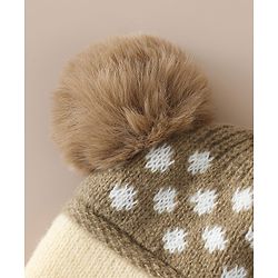 Babyhug Woollen Cap with Bear Print & Applique Blue - Diameter 17 cm