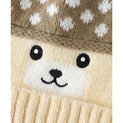 Babyhug Woollen Cap with Bear Print & Applique Blue - Diameter 17 cm
