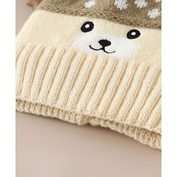 Babyhug Woollen Cap with Bear Print & Applique Blue - Diameter 17 cm