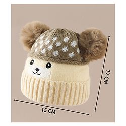 Babyhug Woollen Cap with Bear Print & Applique Blue - Diameter 17 cm