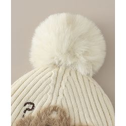 Babyhug Woollen Cap with Pom Pom & Bear Patch Brown - Diameter 17.5 cm